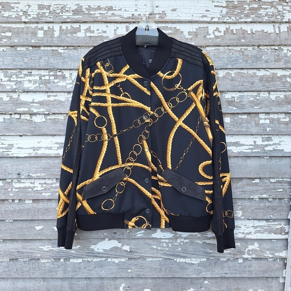 Alberto Makali Black and Gold Chain Pattern Jacket Size XL NWT
